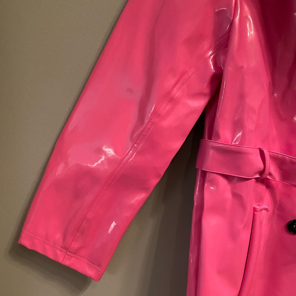 ASOS Unique21 Faux Fur Trim Vinyl Coat in Fuchsia, Size 12 - Picture 7 of 13